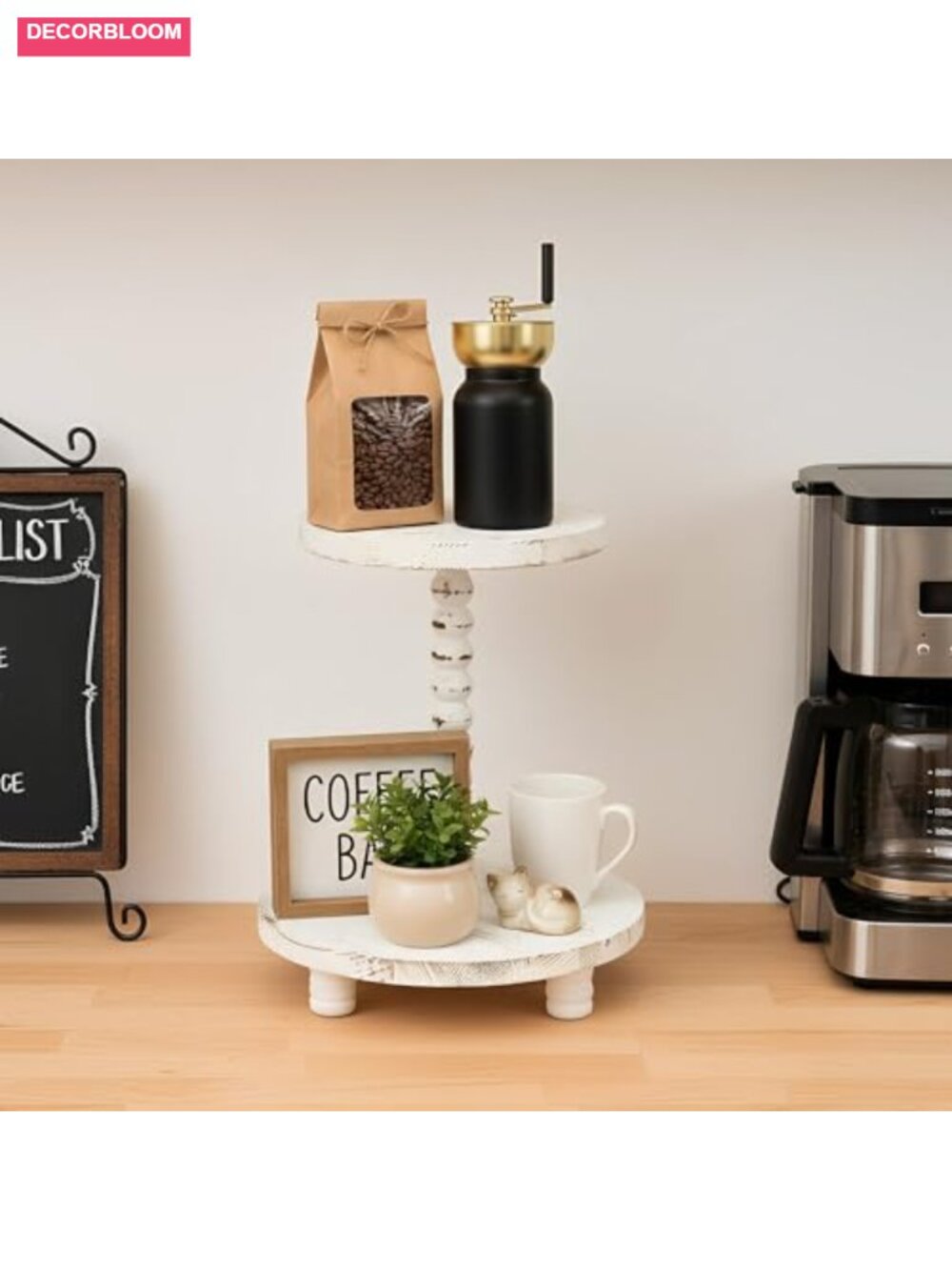 2-Tier Wood Display Riser Farmhouse Counter Shelf Organizer - Picture 5 of 6